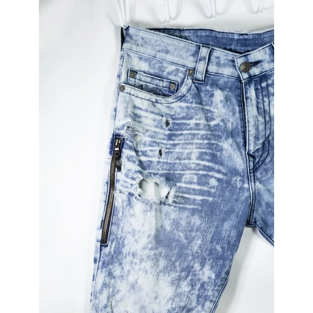 True Religion Mick Jeans Mens 34x30 Slouchy Skinny Side Zip Distressed Y2K